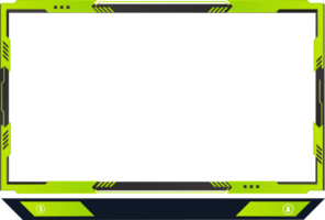 Live broadcast screen panel png with green color. Online gaming frame decoration with buttons. Live streaming overlay png with offline screen. Futuristic screen border design for online gamers.