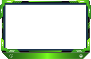 Green Live stream overlay design with offline screen section and colorful buttons. Live streaming overlay decoration for online gamers. Futuristic gaming overlay png for screen panels.