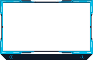 Futuristic live streaming overlay png with blue and dark colors. Streaming panel overlay template design with abstract shapes. Live gaming screen panel and broadcast frame design for gamers.