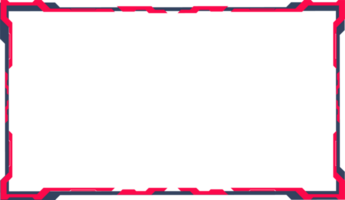 Live gaming broadcast frame with digital shapes for gamers. Dark streaming overlay panel design with red color borders. Futuristic gaming screen design png for online streamers.