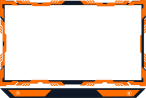 Streaming overlay frame and screen interface decoration. Futuristic gaming overlay png with creative shapes. Live streaming overlay design with orange and dark color shapes for online gamers.