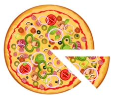 Pizza slices on a table. Delicious pizza with different kinds of toppings. Pizza with so many toppings. Slice of a pizza png