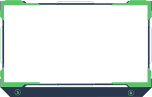 Futuristic green gaming overlay decoration for online gamers. Live stream overlay png with offline screen section and colorful buttons. Live streaming overlay design for screen panels.