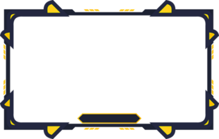Live streaming overlay design for gamers with dark screen panels. Futuristic stream overlay design with digital buttons. Gaming screen overlay png with abstract shapes and yellow color.
