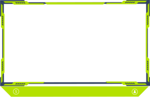 Live streaming overlay png for online gamers. Online gaming frame png with green color. Futuristic screen border design with an offline screen. Live broadcast screen decoration with buttons.