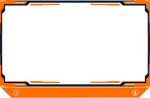 Gaming overlay png with orange and dark color shapes. Streaming overlay frame and screen interface decoration. Futuristic live streaming overlay design with creative shapes for online gamers.