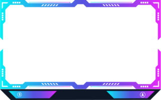 Live streaming and streaming icon design with buttons. Broadcast screen overlay design with blue and purple colors. Futuristic online gaming overlay button png with digital abstract shapes.