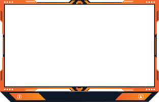 online Spielen Bildschirm Rand png mit Orange und dunkel Farben. stilvoll Streaming Overlay Dekoration mit abonnieren Tasten. futuristisch Übertragung Spielen Panel Design zum Leben Spieler.