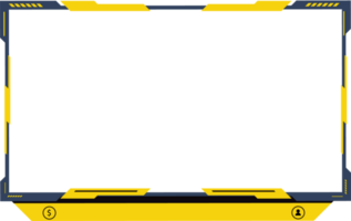 Live streaming screen overlay png for online gamers. Broadcast streaming overlay with yellow and dark colors. Live gaming overlay decoration with subscribe buttons and an offline screen.