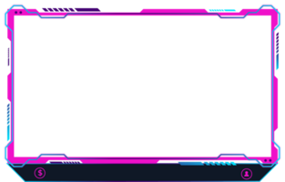 Girly gaming screen panel with pink and dark colors. Online streaming overlay decoration with abstract shapes. Live streaming overlay design with futuristic shapes and buttons. Broadcast overlay. png