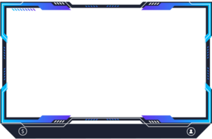 Creative streaming overlay design for online gamers with blue colors. Futuristic live screen border png with buttons. Streaming overlay screen interface design. Broadcast screen border.