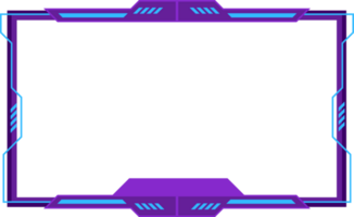 Online game streaming overlay png for live gamers. Modern offline gaming frame design with colorful buttons. Purple and cyan color live stream screen overlay. Futuristic gaming screen panel png.