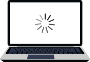 Loading screen on a laptop. Blank laptop screen loading. Laptop illustration with a loading screen and dark keypad. png