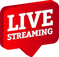 Stylish live streaming icon with red color shade. Broadcast streaming badge or floater. Live streaming 3D icon design. png