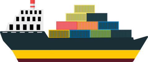 vervoeren lading met een schip. schip in een werf. lading schip bezig met laden container. de werf is vol van lading. png