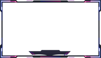 Futuristic gaming frame border design with online and offline screens. Modern gaming overlay layout png for streamers. Live streaming overlay template design with simple shapes and buttons.