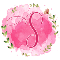 Pink watercolor alphabet set with floral and leaves round frame, includes font or letters and numbers. Beautiful elements for decorative purposes png