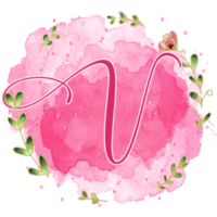 Pink watercolor alphabet set with floral and leaves round frame, includes font or letters and numbers. Beautiful elements for decorative purposes png