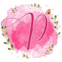 Pink watercolor alphabet set with floral and leaves round frame, includes font or letters and numbers. Beautiful elements for decorative purposes png