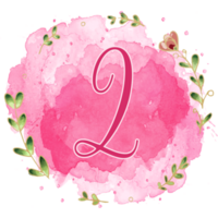 Pink watercolor alphabet set with floral and leaves round frame, includes font or letters and numbers. Beautiful elements for decorative purposes png