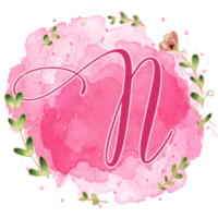 Pink watercolor alphabet set with floral and leaves round frame, includes font or letters and numbers. Beautiful elements for decorative purposes png