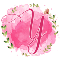 Pink watercolor alphabet set with floral and leaves round frame, includes font or letters and numbers. Beautiful elements for decorative purposes png