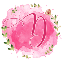 rosado acuarela alfabeto conjunto con floral y hojas redondo marco, incluye fuente o letras y números. hermosa elementos para decorativo propósitos png