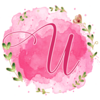 Pink watercolor alphabet set with floral and leaves round frame, includes font or letters and numbers. Beautiful elements for decorative purposes png