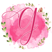 Pink watercolor alphabet set with floral and leaves round frame, includes font or letters and numbers. Beautiful elements for decorative purposes png