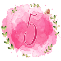 Pink watercolor alphabet set with floral and leaves round frame, includes font or letters and numbers. Beautiful elements for decorative purposes png