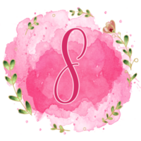 Pink watercolor alphabet set with floral and leaves round frame, includes font or letters and numbers. Beautiful elements for decorative purposes png