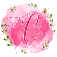 Pink watercolor alphabet set with floral and leaves round frame, includes font or letters and numbers. Beautiful elements for decorative purposes png