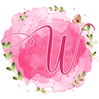 Pink watercolor alphabet set with floral and leaves round frame, includes font or letters and numbers. Beautiful elements for decorative purposes png