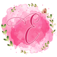 rosa vattenfärg alfabet uppsättning med blommig och löv runda ram, inkluderar font eller brev och tal. skön element för dekorativ syften png