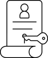 Account Document Key Icon In Line Art. vector