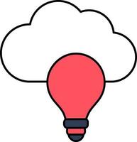 Cloud With Light Bulb Icon In White And Red Color. vector