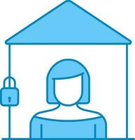Blue And White Female Locked In Home Flat Icon Or Symbol. vector