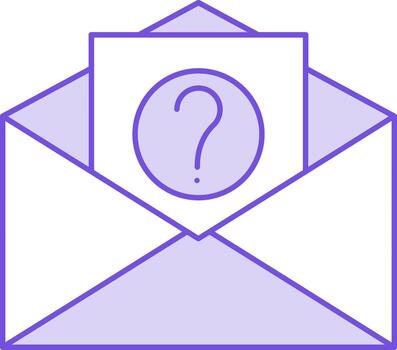 abierto sobre con pregunta papel icono en púrpura y blanco color. vector