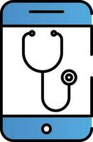 Blue And White Color Stethoscope Or Telehealth In Smartphone Icon. vector