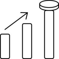 Growing Money Bar Graph Chart With Arrow Icon In Black Line Art. vector