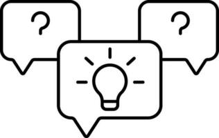 Chat Question Mark With Idea Chatting Icon In Black Line Art. vector