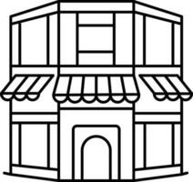 Structure of shop building in black line art. vector