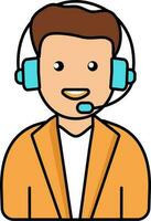 Illustration Of Young Man Wearing Mic Headphone Colorful Icon. vector