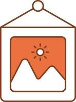 Hanging Scenery Frame Icon In Orange And White Color. vector