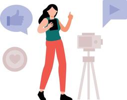 Girl making social video. vector