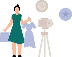 The girl is making promotional videos for clothes. vector