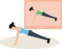 Girl is exercising by watching online video. vector