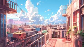 Beautiful illustration of an anime-style background with pastel colors, photo