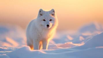 Close-up of an arctic fox at golden hour, photo