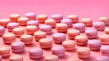 rosado macarons en contra un rosado fondo, ai generado foto